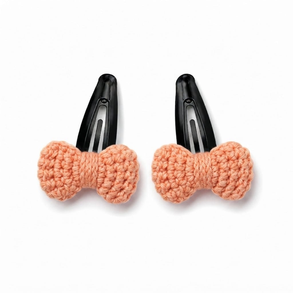 Peach Bow Crochet Hair Clips