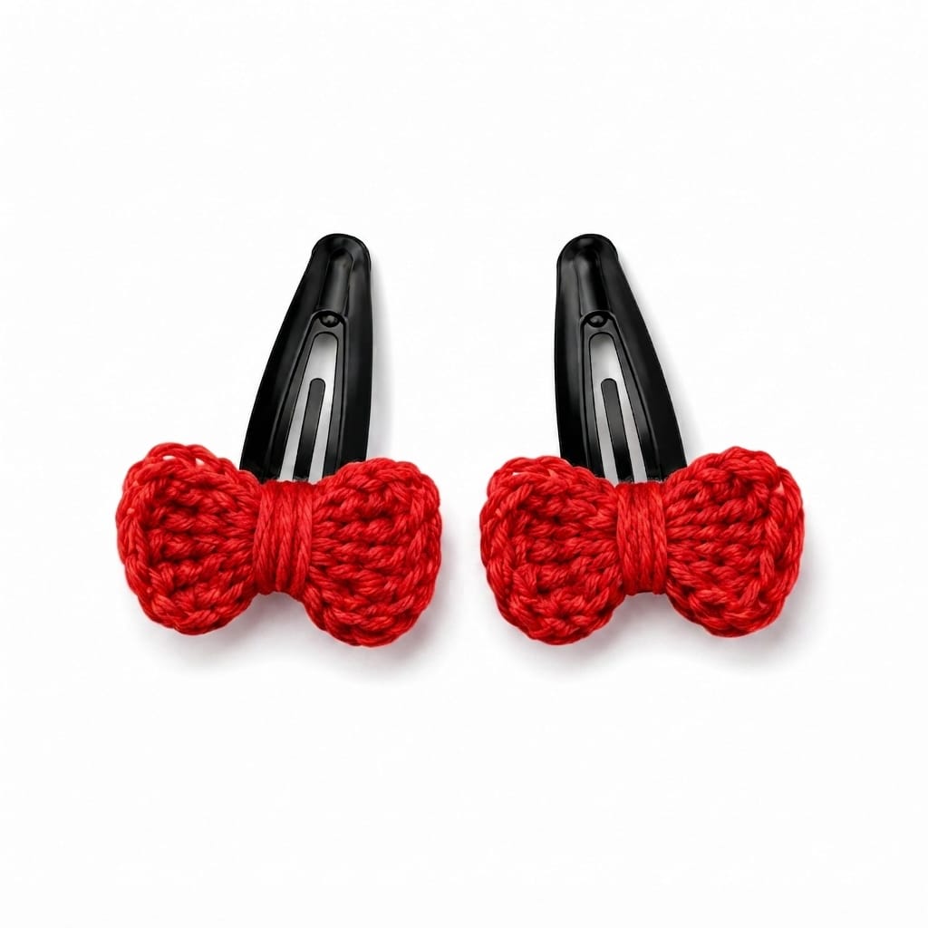 Bold Red Bow Crochet Hair Clips