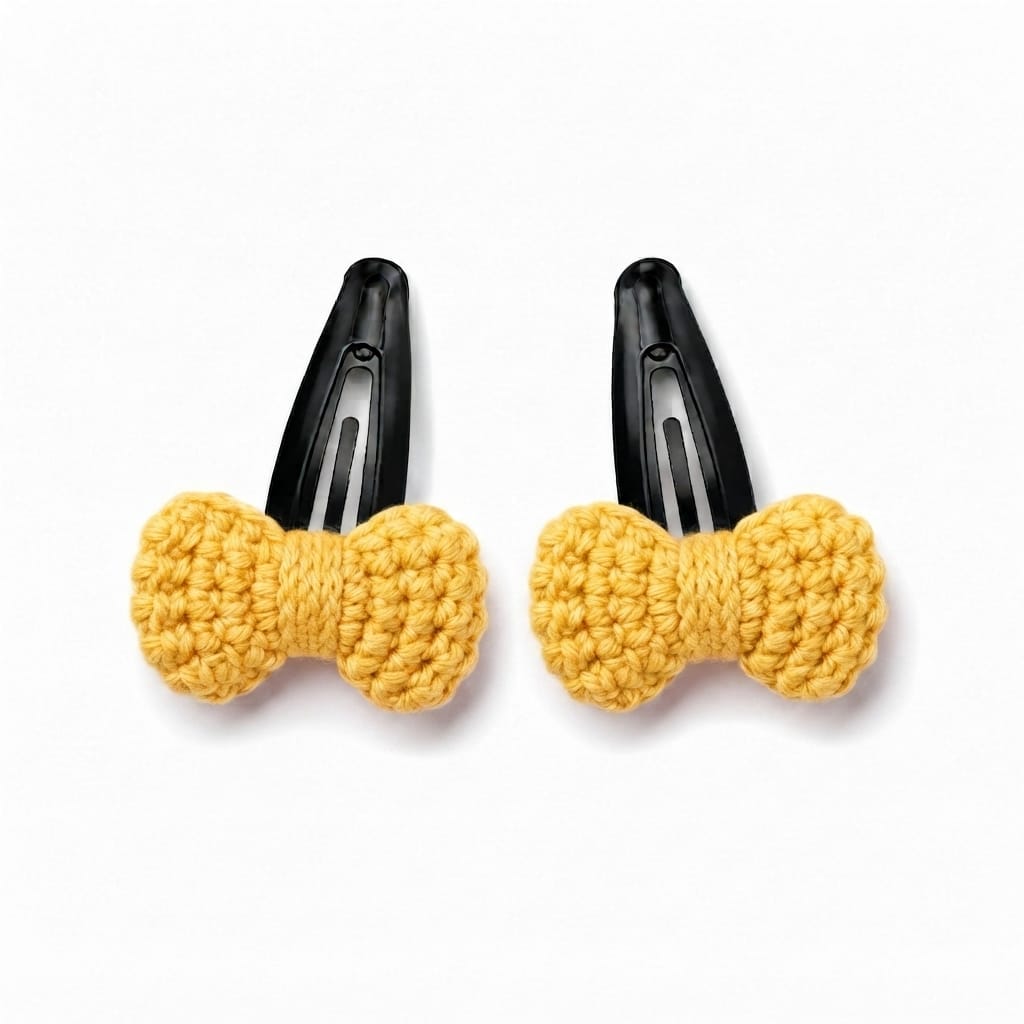 Bright Yellow Bow Crochet Hair Clips