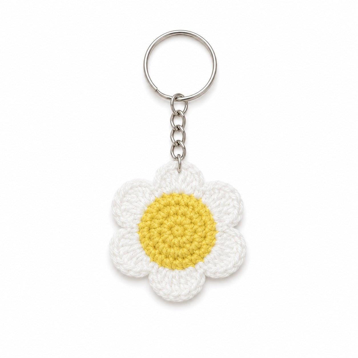Sunny Crochet Daisy Flower Keychain