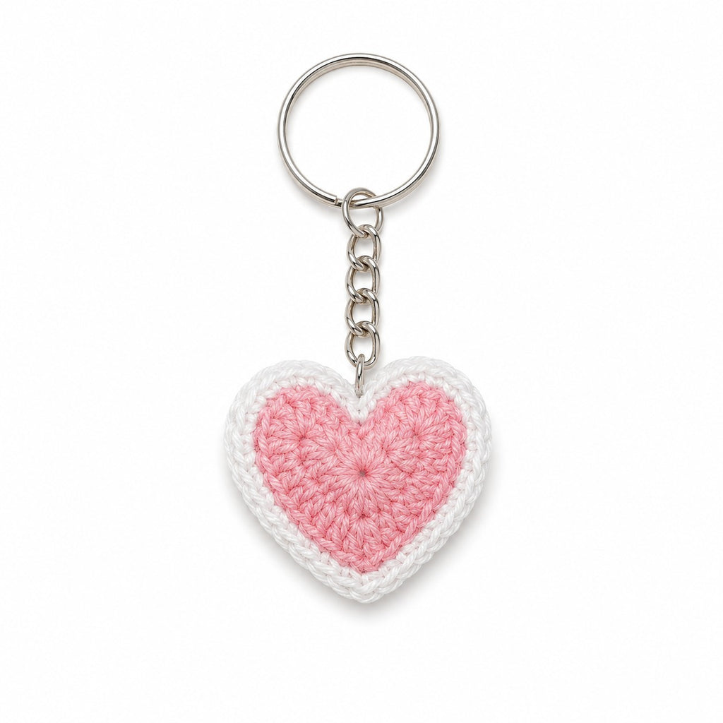 Sweet Crochet Pink Heart Keychain