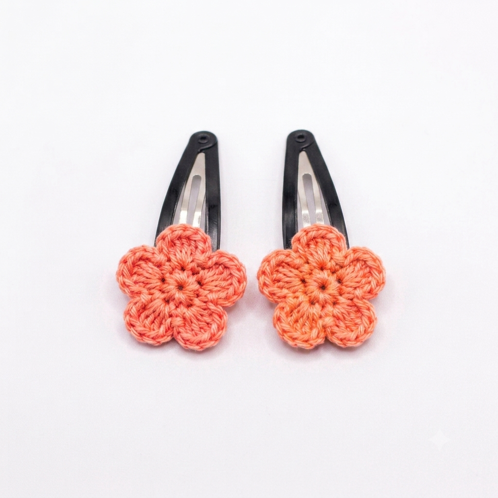 Sweet Peach Flower Crochet Hair Clips