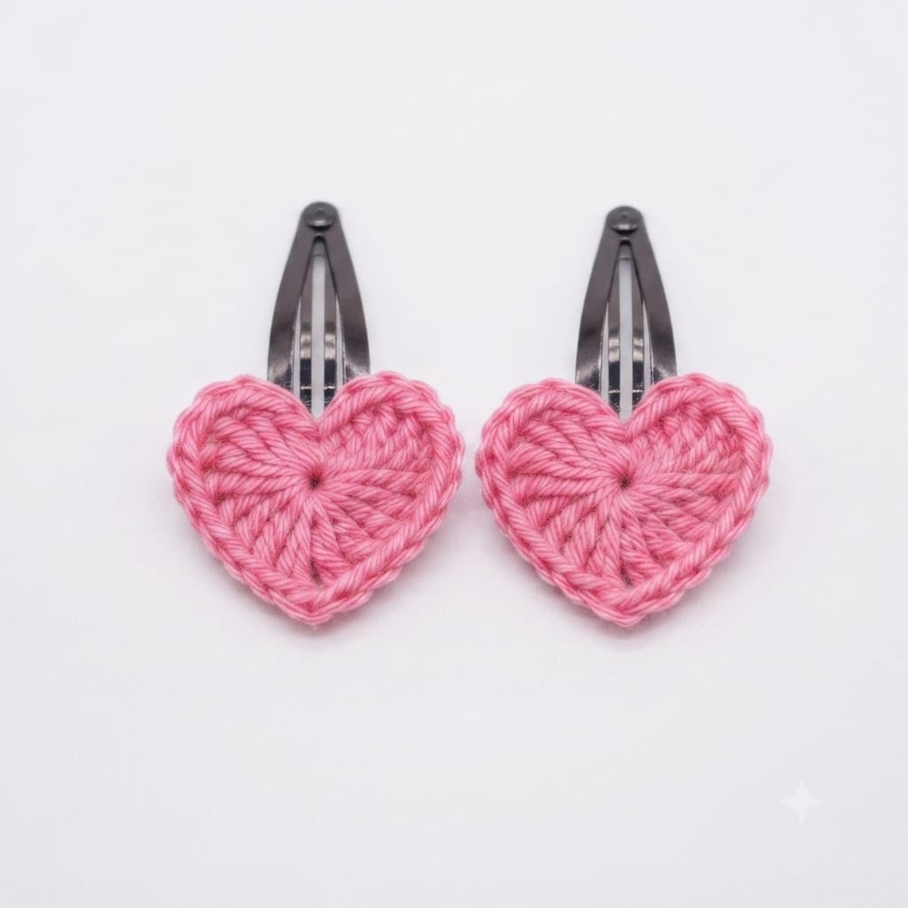 Sweet Pink Heart Crochet Clips