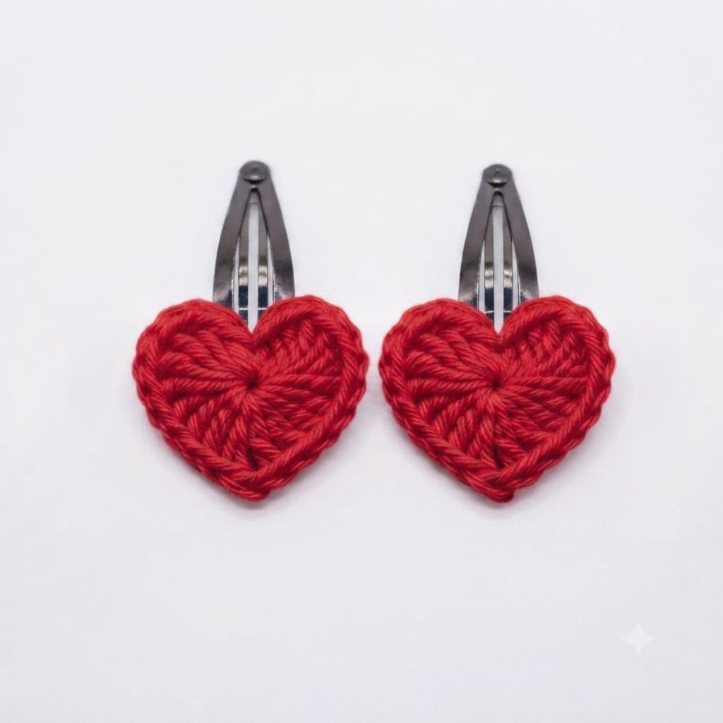 Red Heart Crochet Hair Clips