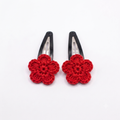 Red Flower Crochet Hair Clips