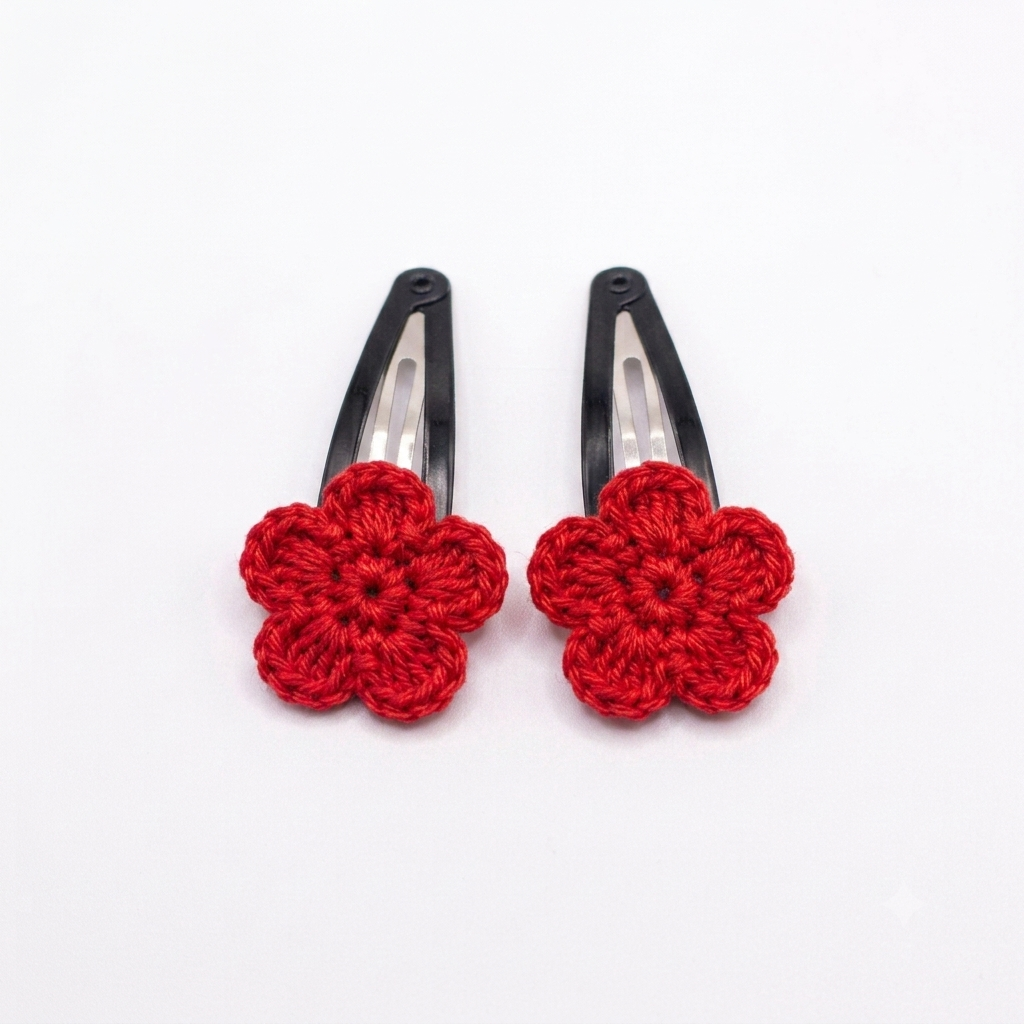Red Flower Crochet Hair Clips