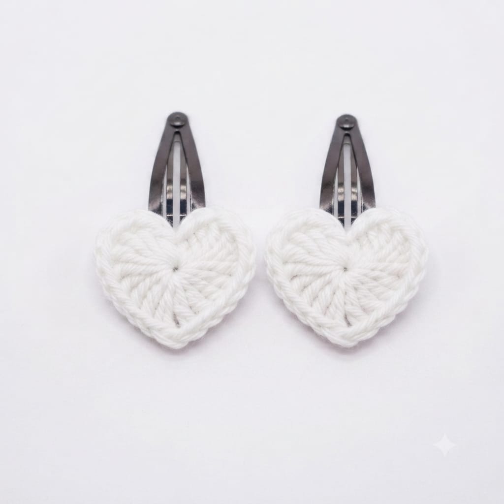Elegant White Heart Crochet Hair Clips