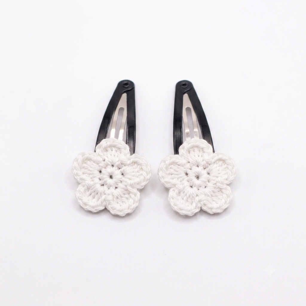 White Flower Crochet Hair Clips