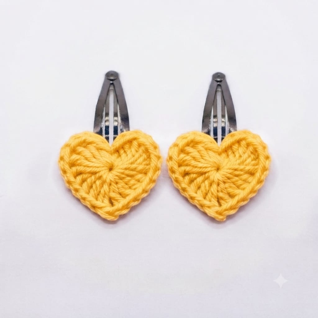 Yellow Heart Crochet Hair Clips