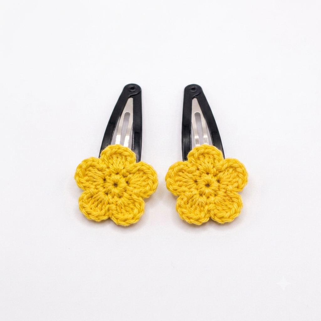 Shinny Yellow Flower Crochet Hair Clips