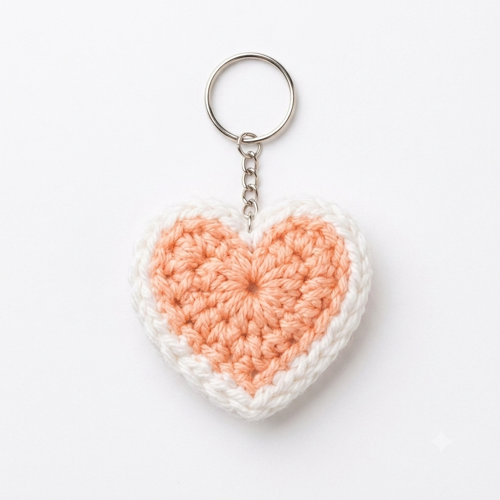 Classic Peach Crochet Heart Keychain