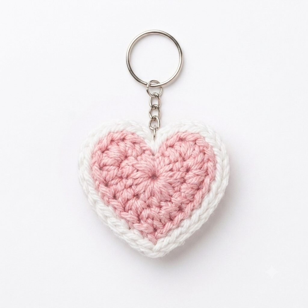 Sweet Crochet Pink Heart Keychain