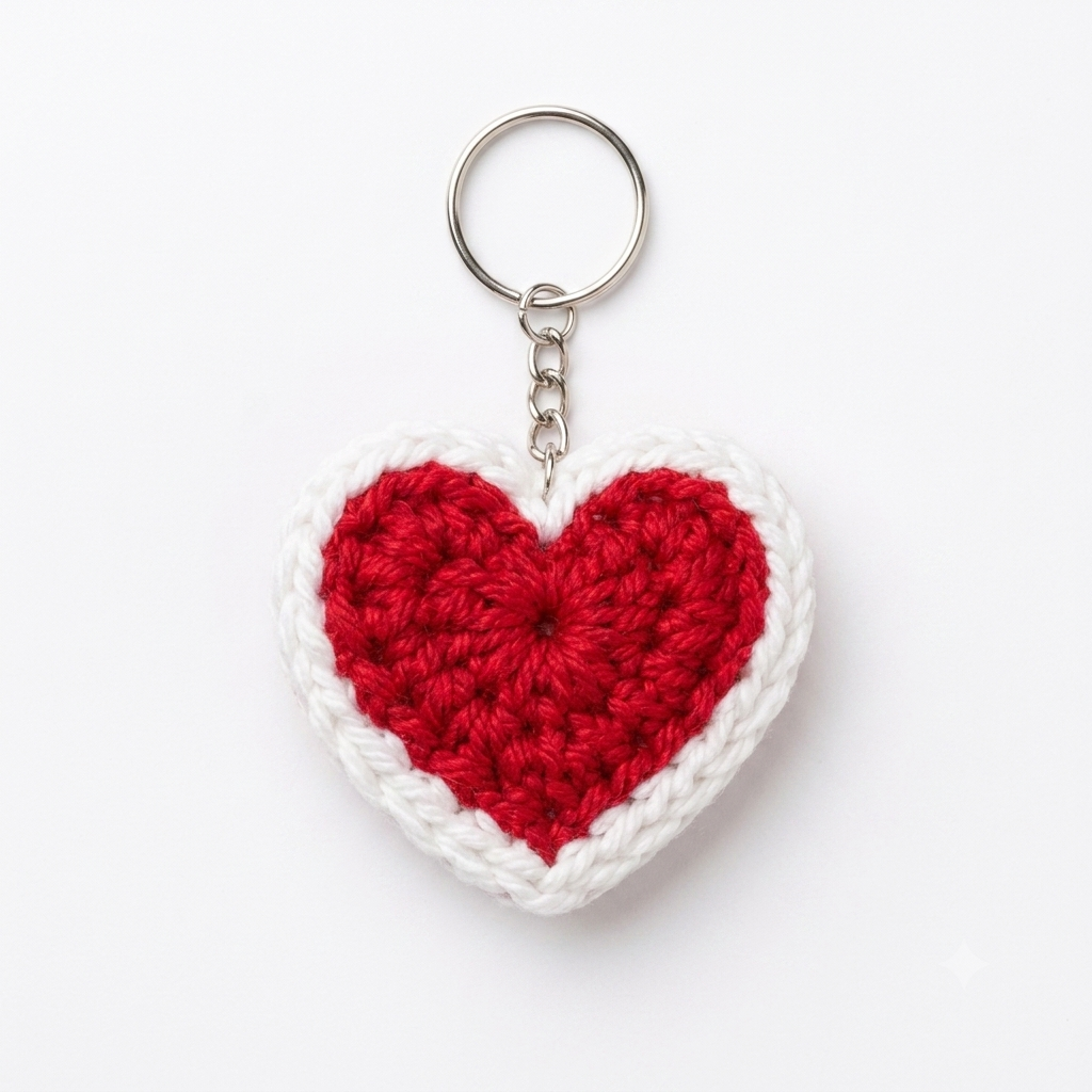 Lovely Red Heart Crochet Keychain