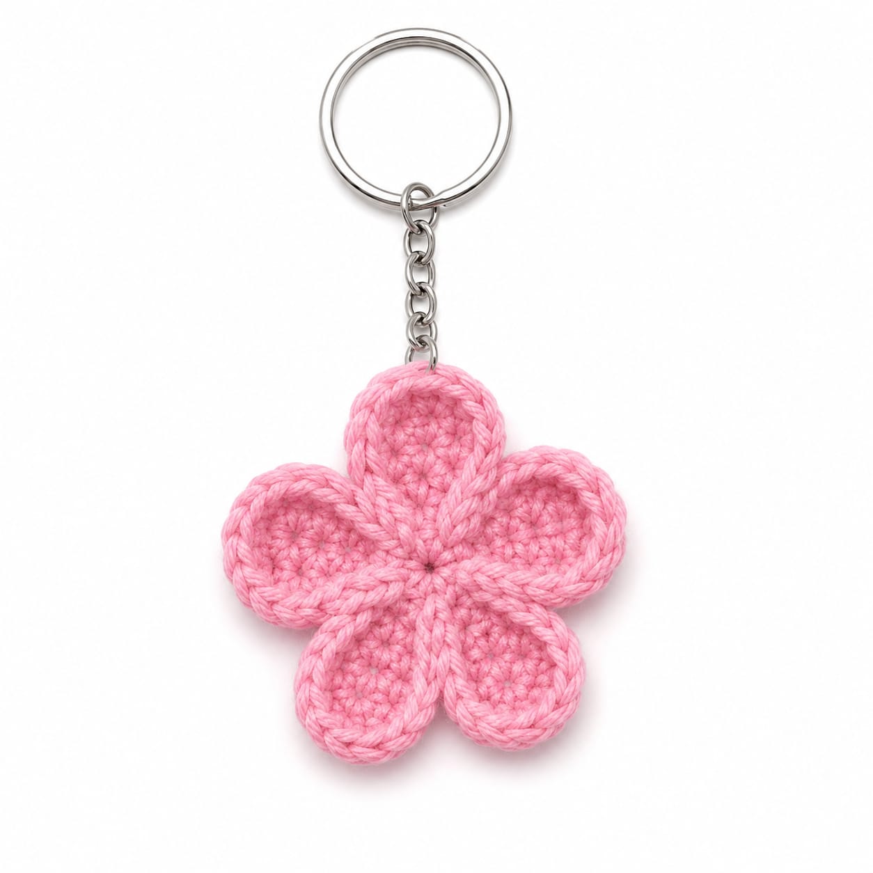 Pretty Pink Crochet Flower Keychain