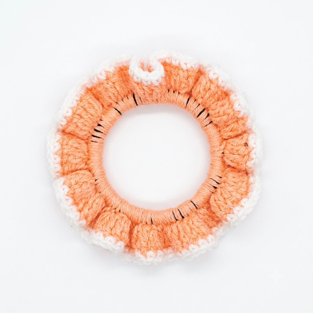 Peach Puff Crochet Ruffled Scrunchie