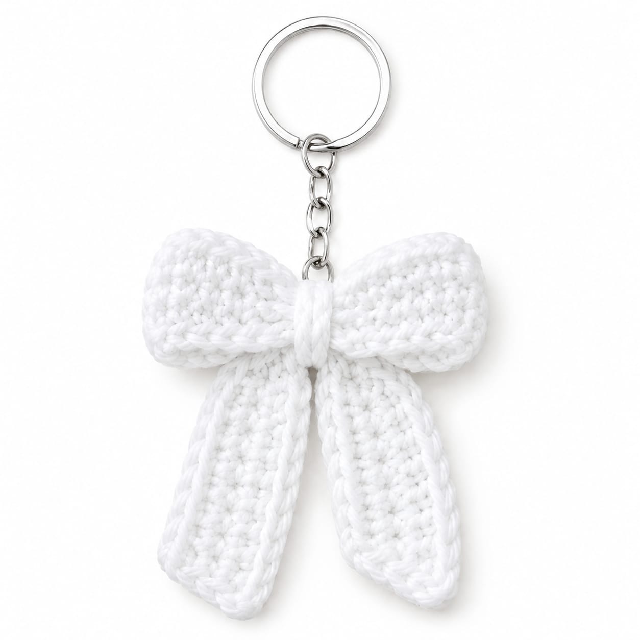 Elegant White Bow Crochet Keychain