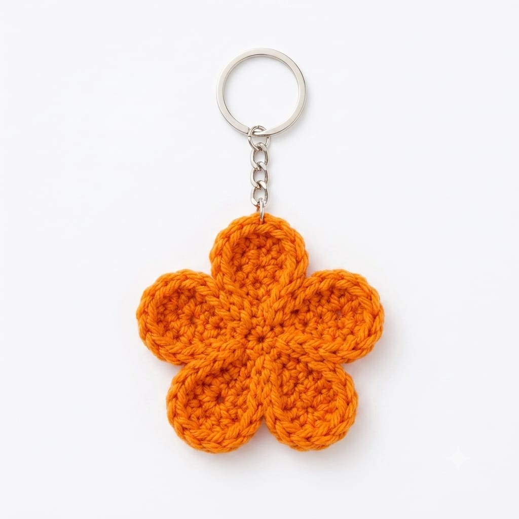 Peach Crochet Floral Keychain