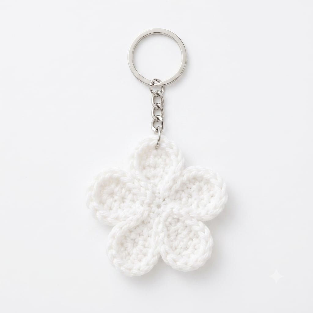 Minimalist White Crochet Flower Keychain